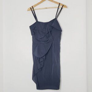 Jacob Vintage Black Ruffle Satiny Cocktail Strap Sleeveless Formal Dress Size 6